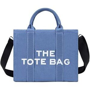 Women Blue Personalized Canvas with Zipper Top-Handle Crossbody Tote Handbag